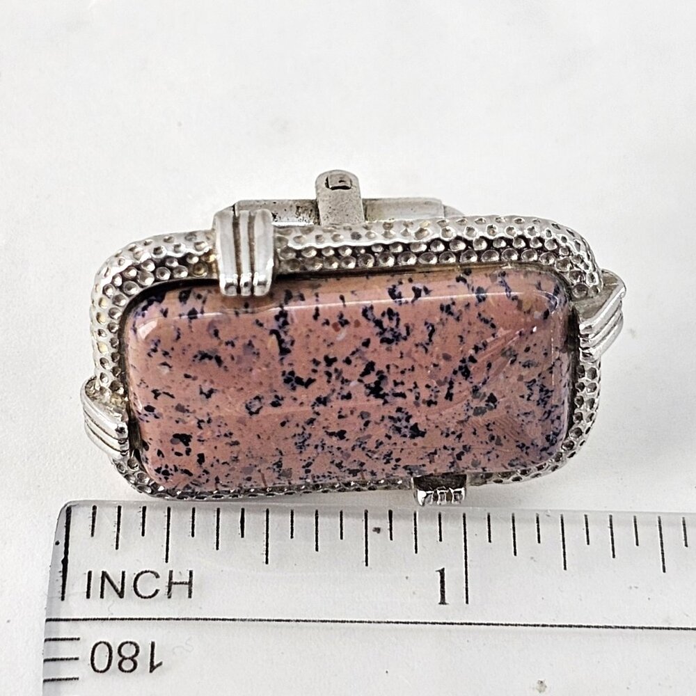 Vintage MCM 50s Big Pink Black Art Glass Cabochon Silver Tone Cufflinks - Picture 5 of 5